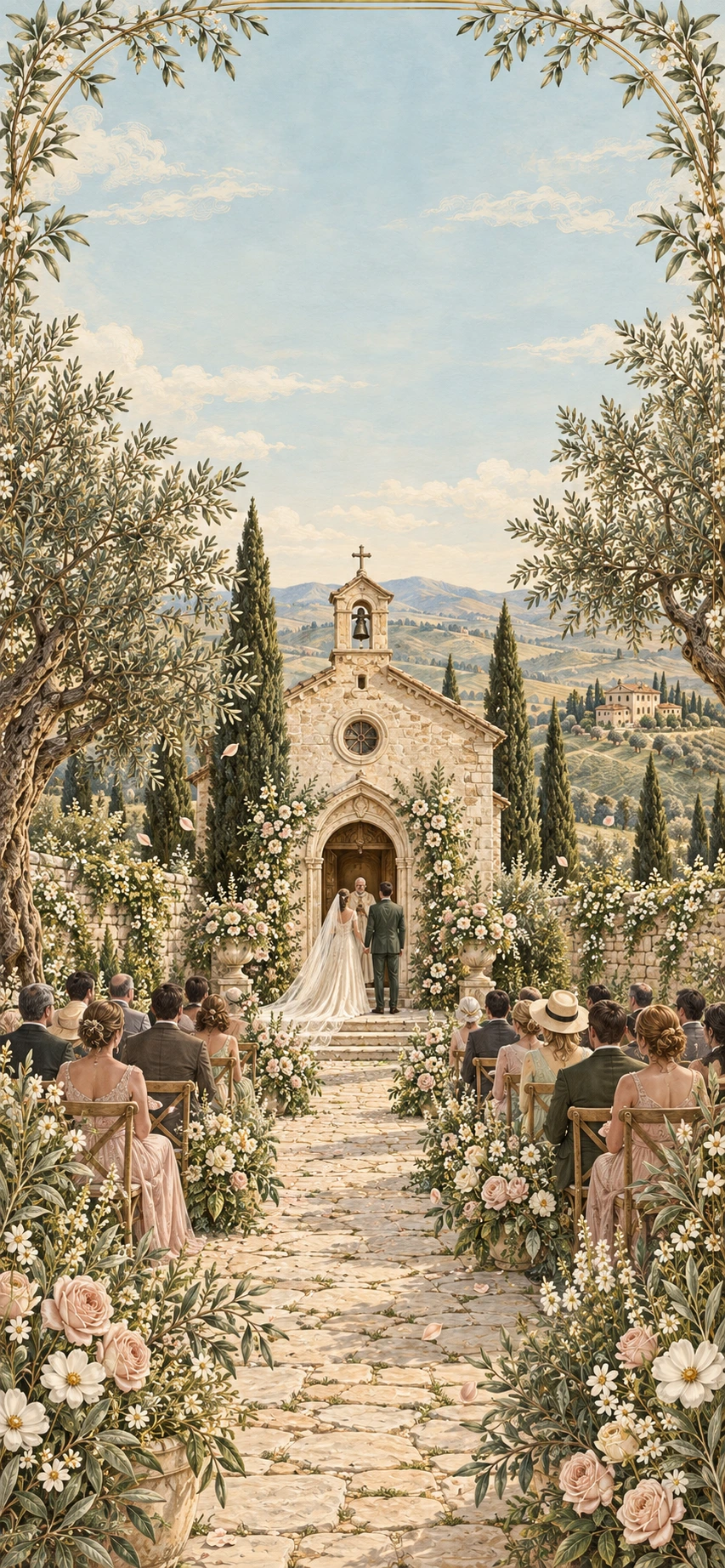 La cerimonia tra i fiori, davanti alla piccola cappella.