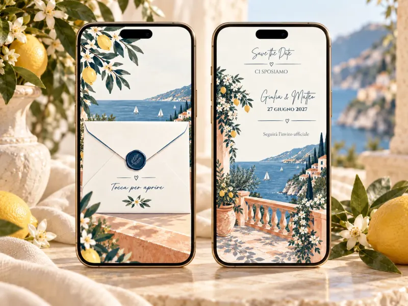 Save the Date dolce promessa: la busta e l’annuncio sui due telefoni