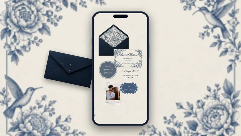 Anteprima del template Invito Matrimonio Floreale Blu