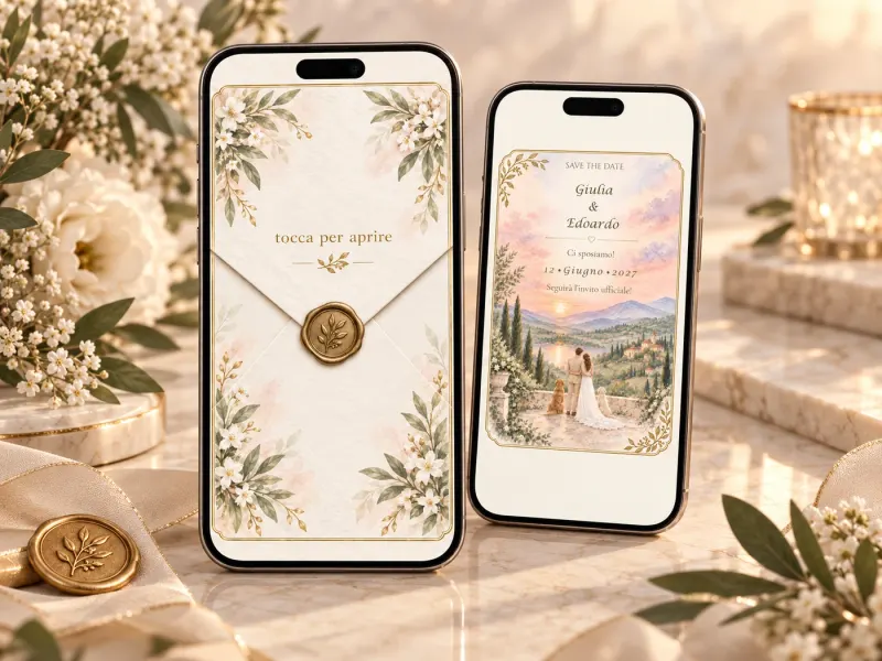 Save the Date Golden Horizon: la busta e l’annuncio sui due telefoni