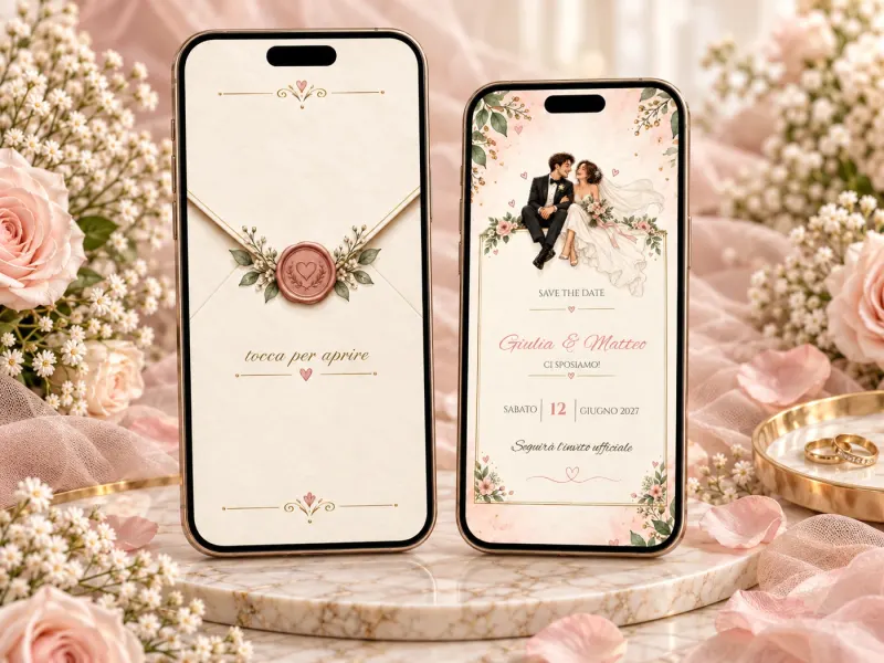 Save the Date Love, illustrated: la busta e l’annuncio sui due telefoni