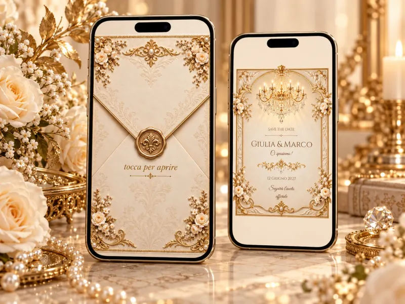 Save the Date Palais Lumiere: la busta e l’annuncio sui due telefoni